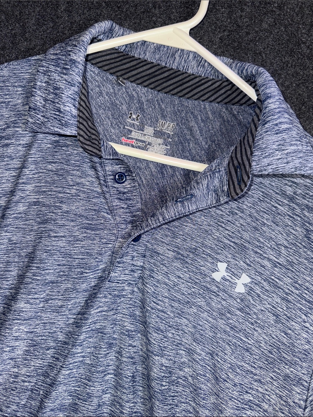 Under Armour Mens HeatGear Polo Shirt Blue Space Dye Marl Loose Fit Small